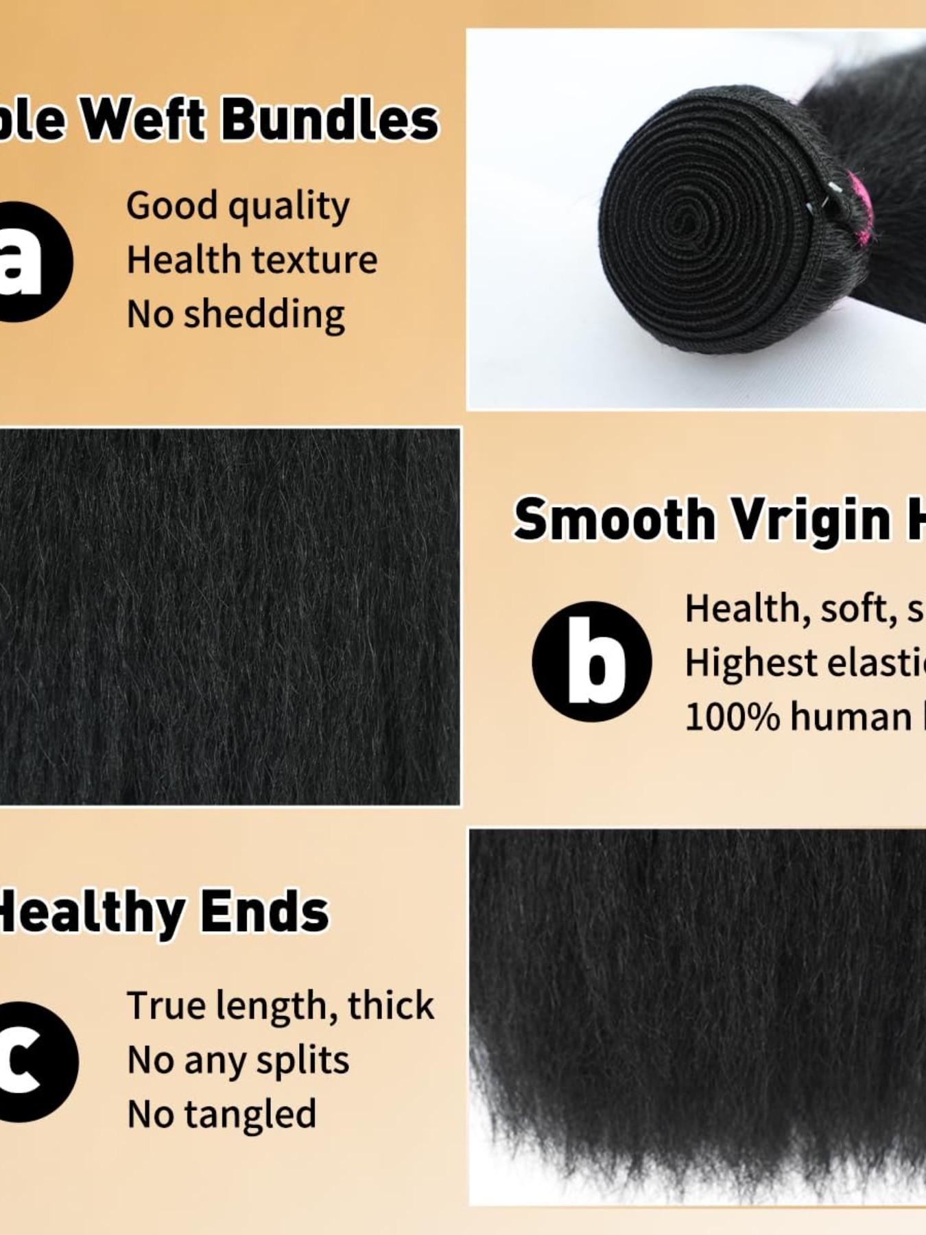 1PC R6-RIKS Natural Black Kinky Straight Human Hair Bundle, Brazilian Hair Weave