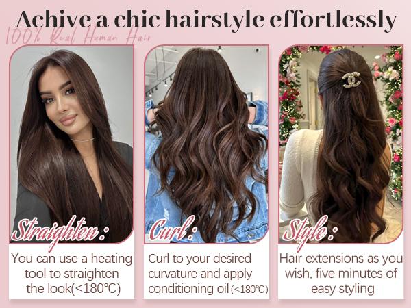 [ Kookastyle ]Straight Real Human Hair Clip in Hair Extensions,18 Inch Dark Brown Hair Extensions Clip ins for Daily Use Soft Silky Straight Human Hair Extensions for Fashion Women(Dark Brown 7pcs 120g)