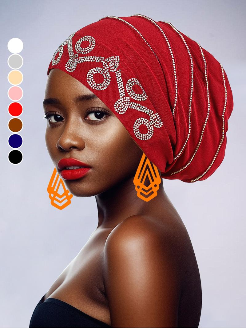 Handmade Women's Headscarf with Heavy Rhinestones, Vintage Pleated Design, Elegant Fashion Accessory for Special Occasions and Daily Wear Pleat Turban