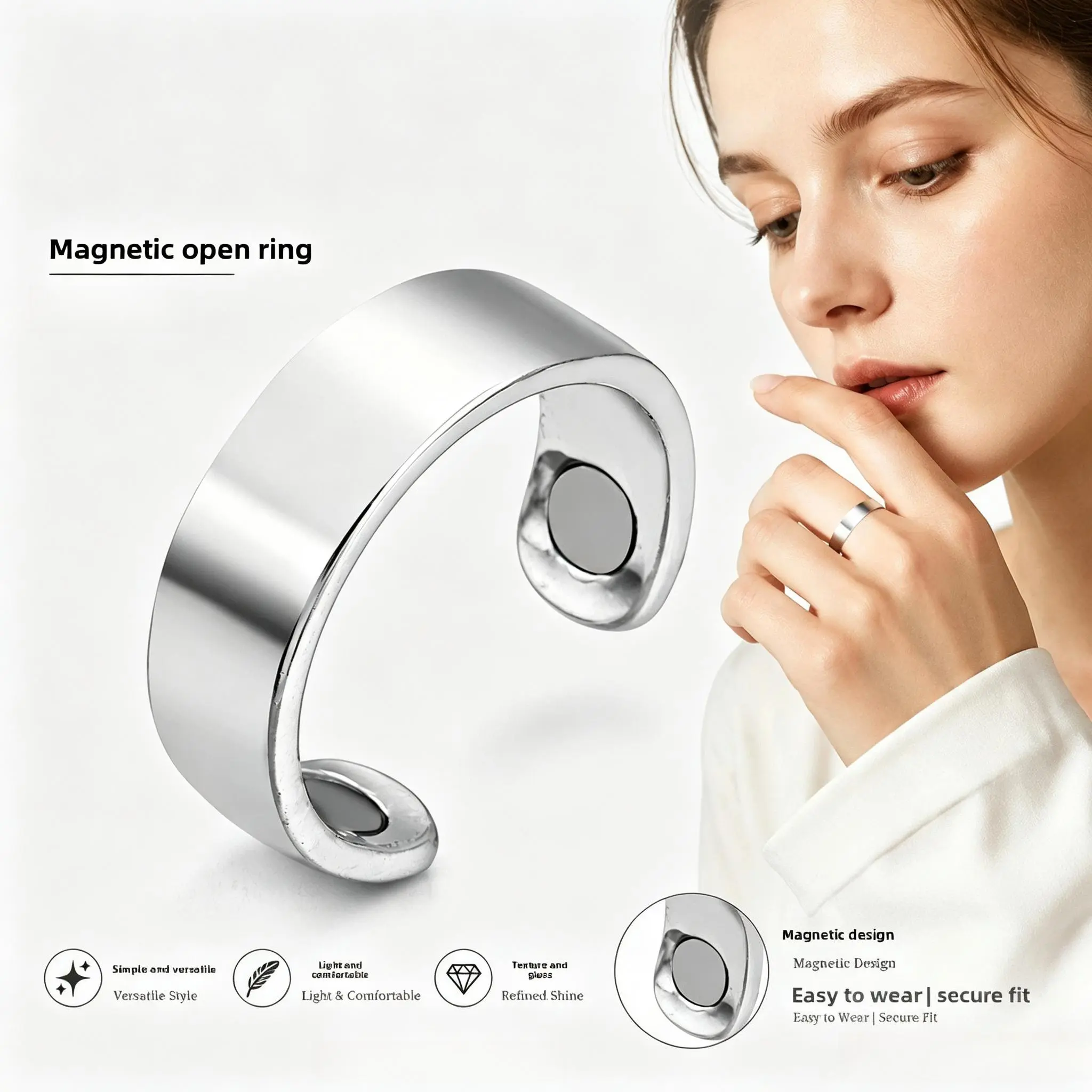 Adjustable Open Finger Ring, Stainless Steel Dual Inlay Fashion Band for Men & Women, Daily Wear Decorative Jewelry stress monitoring