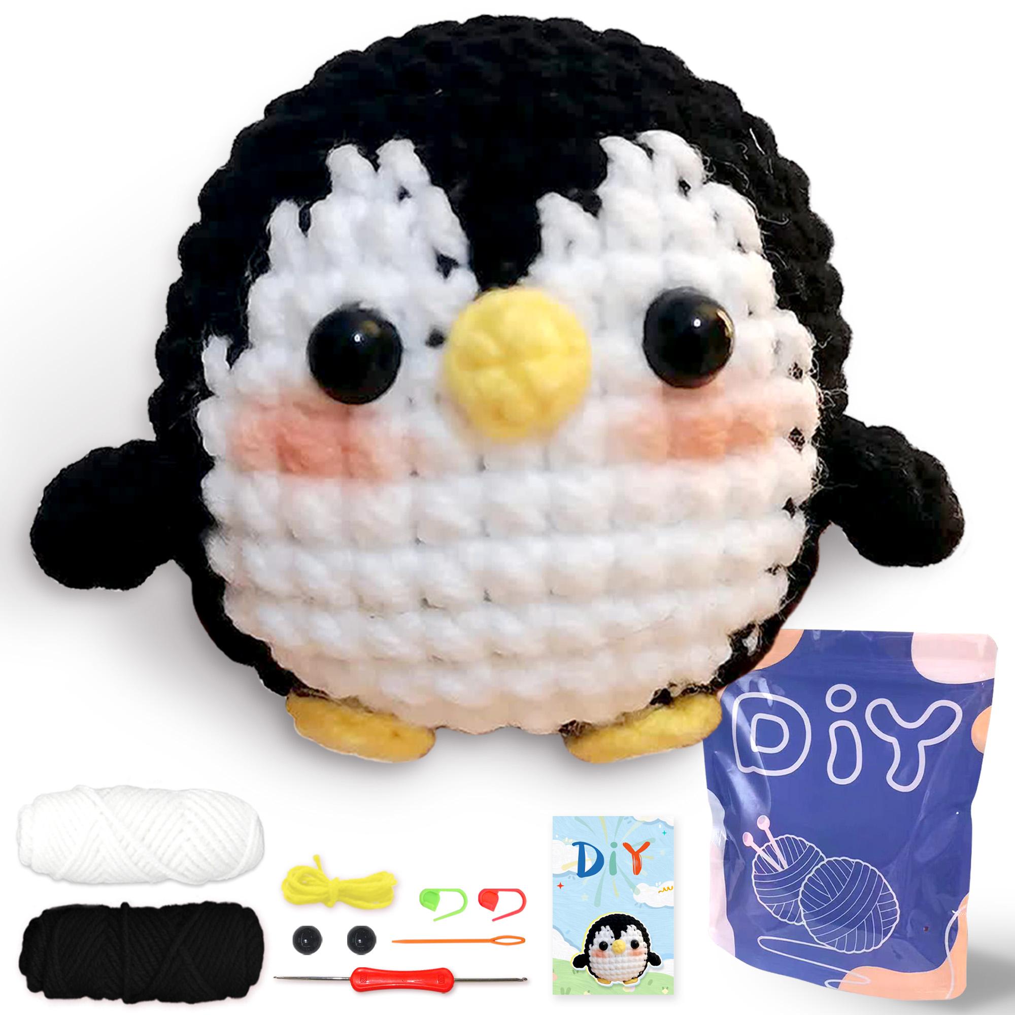 Penguin Crochet Material Package, Cute Stuffed Animal Kit, Include Videos Tutorials, Yarn, Seam Markers And Instructions, Handmade Crochet Penguin (Accessories In Random Color）