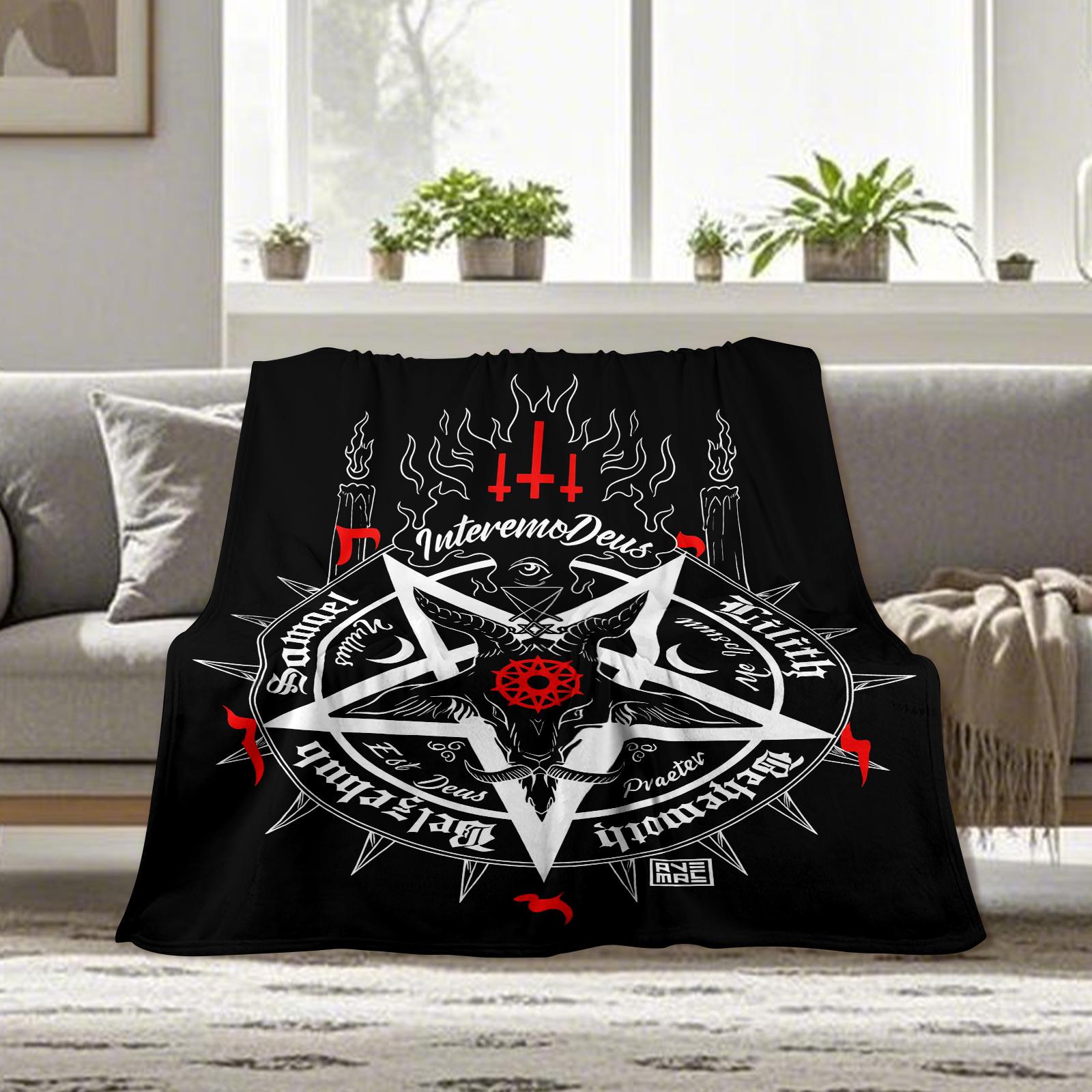 Sheep Head Satan Printed Flannel Blanket, Soft Casual Warm Blanket, Multi-purpose Office Throw Blanket, Outdoor Camping Travel Blanket Multi-purpose Gift Blanket for All Season