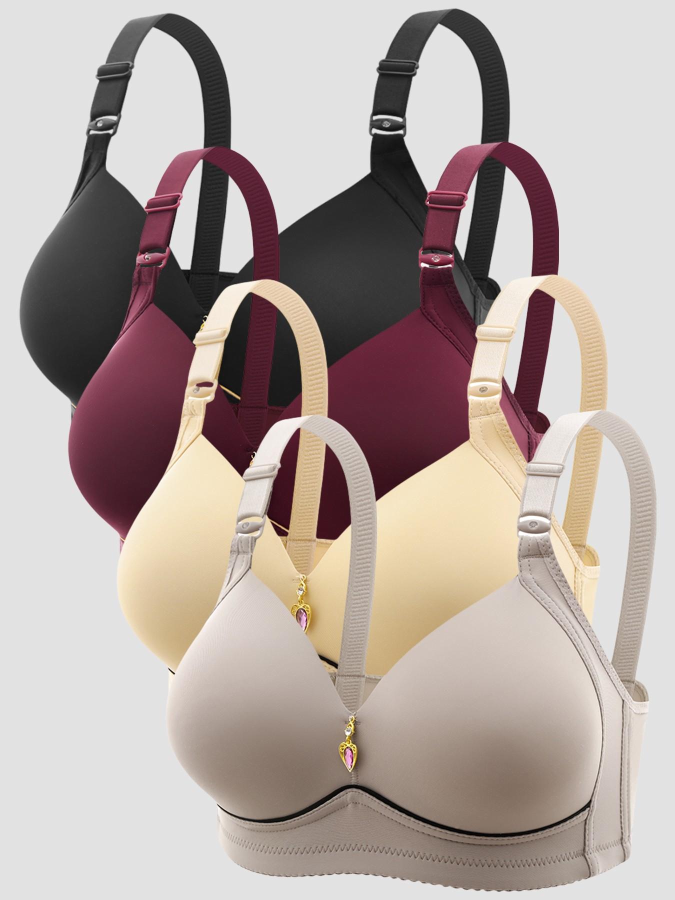 Women's Adjustable Strap Wireless Bra Set, Soft Comfortable Breathable Back Four Rows Buckle Lingerie, Casual Backless All Seasons Bras