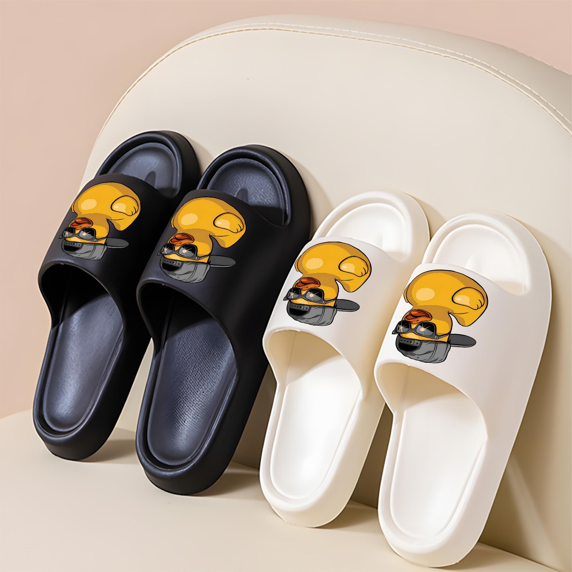 Cartoon Rubber Duck Slippers with Cool Sunglasses and Baseball Cap Design for Men Women Non-slip Soft Comfortable Indoor Home Slippers