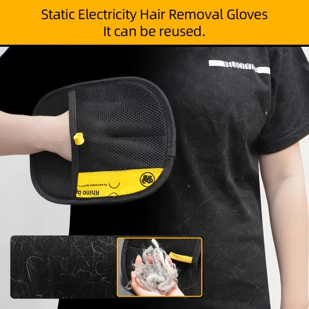 Upgraded large-sized pet static hair removal gloves | Black cat grooming gloves with yellow accents, efficiently removing hair and fuzz