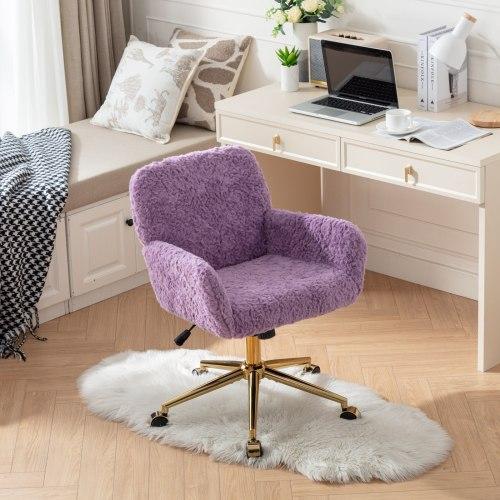 [Bellemave]Furniture Office Chair,Artificial rabbit hair Home Office Chair with Golden Metal Base,Adjustable Desk Chair Swivel Office Chair,Vanity Chair