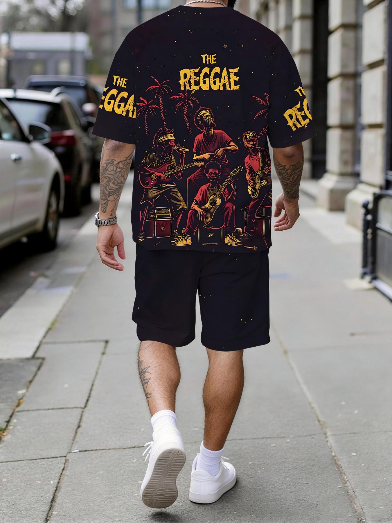 Men's 3D Digital Print Two-Piece Set, Reggae Band Character Print Trendy Men's Set, Vacation-Style Trendy Outfit, Breathable Sporty Leisure Style, Perfect Festival Gift for Men