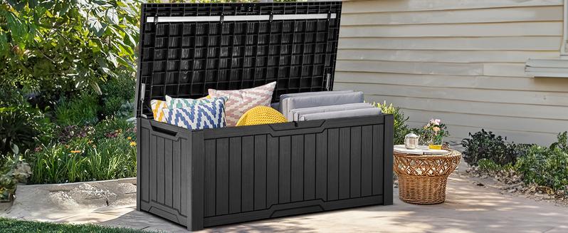 YITAHOME 100/120 Gallon Large Outdoor Storage Deck Box, Waterproof, Storage Bench with Lockable Lid for Patio, Pool Supplies, Garden Tools, Pillows, Easy Assembly