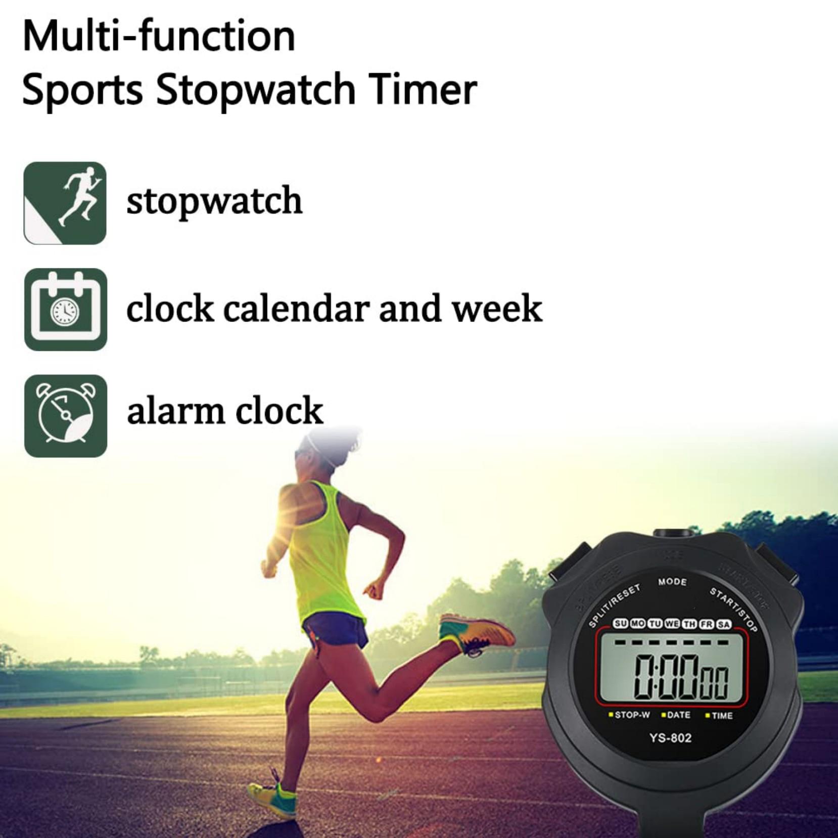 Digital Stopwatch Timer YS-802 with Large Display Clock Calendar Alarm for Sports Coaches Swimming Running Laser Tuned Accuracy