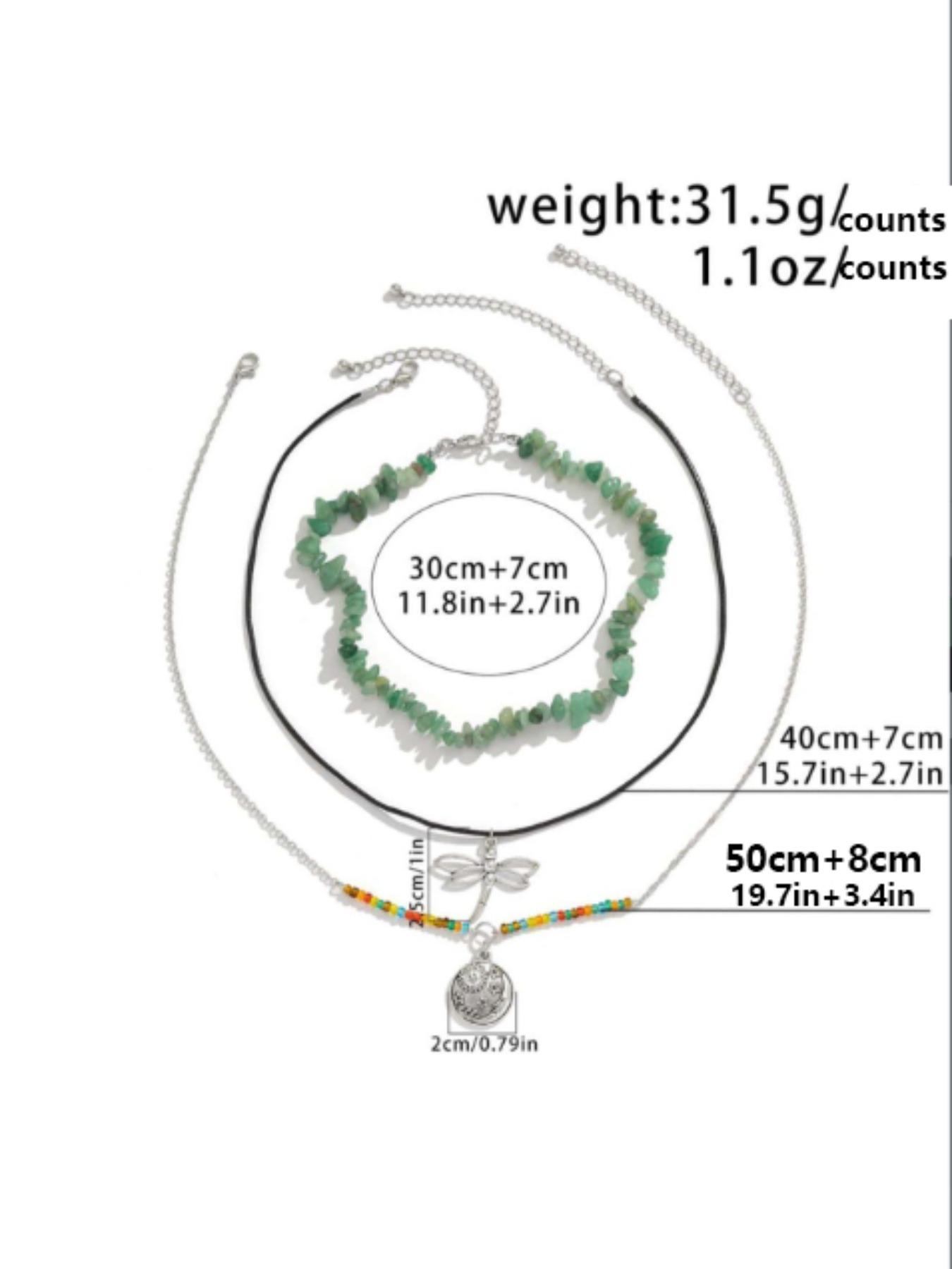 3pcs/set Women's Boho Style Dragonfly Pendant Necklace & Beaded Necklace, Vintage Retro Trendy Necklaces, Exquisite Jewelry without Box for Women