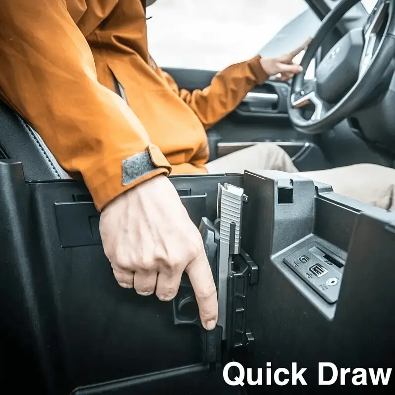 Car mounts and display stands, firearm mounts, for storing handguns and rifles in cars, trucks, on bedside tables, walls, and desks; concealed car gun mounts; indoor firearm mounts