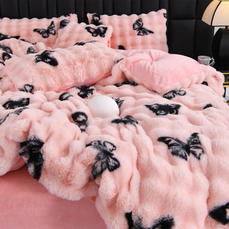 Faux Rabbit Fur Duvet Cover Set, Luxury Ultra-Soft Solid-Color Bedding, Warm All-Season 3-Piece Set with 1 Duvet Cover and 2 Pillowcases for Bedroom, Sofa or Dorm, Machine-Washable Duvet Cover Set