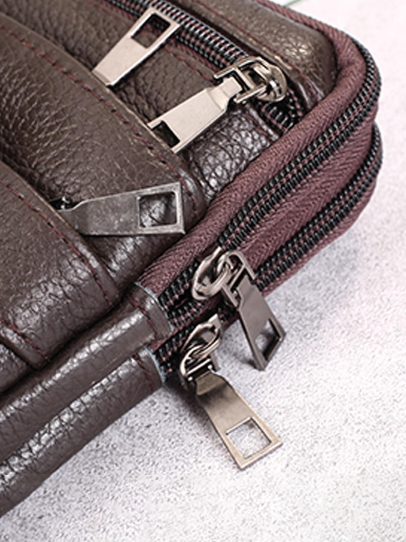 Men's Genuine Leather Phone Waist Bag, Waist Pack, Multi-Zipper Crossbody Belt Pouch, Crossbody Belt Bags, Large Capacity Casual Shoulder Bag, All Seasons Fashion Accessory, Cowhide Belt Bag