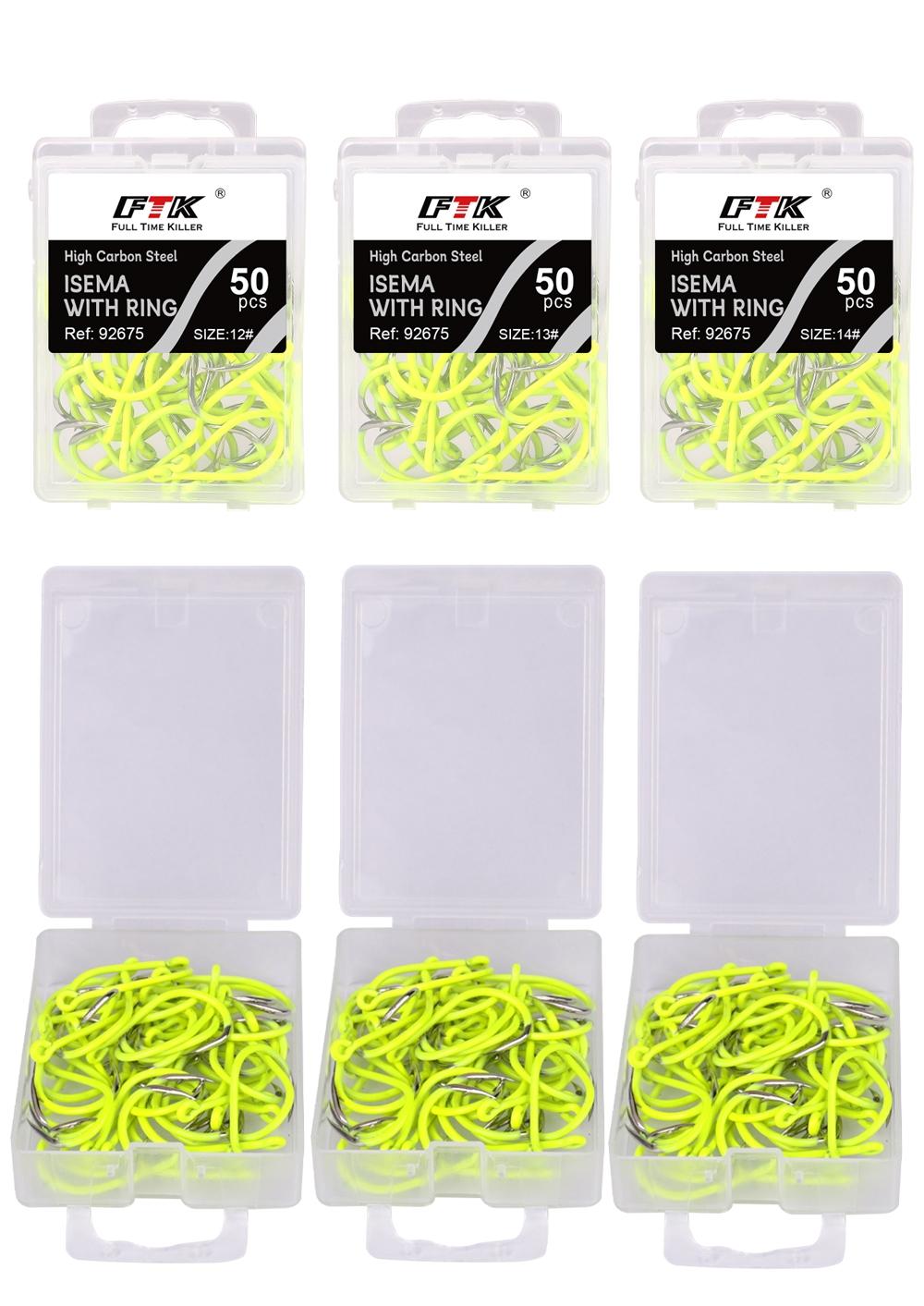 FTK Ise-ni Fishing Hooks, Fluorescent Yellow, Flattened, 50pcs, Stainless Steel, High-Carbon Steel, Barbed