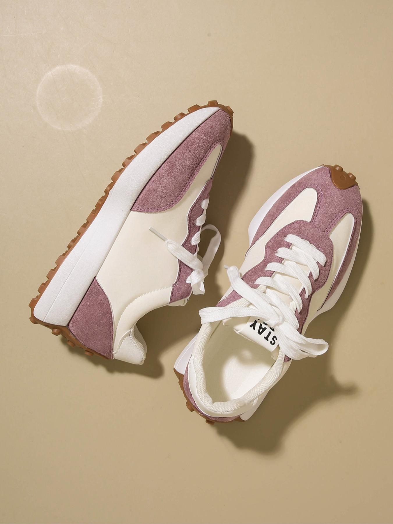 Women's Casual Retro Sport Shoes, Colorblock Design, Student Low Top Flats, Perfect Gift for Her, Round Toe PU Leather Sneakers, Trendy Fashion Sneaker1123