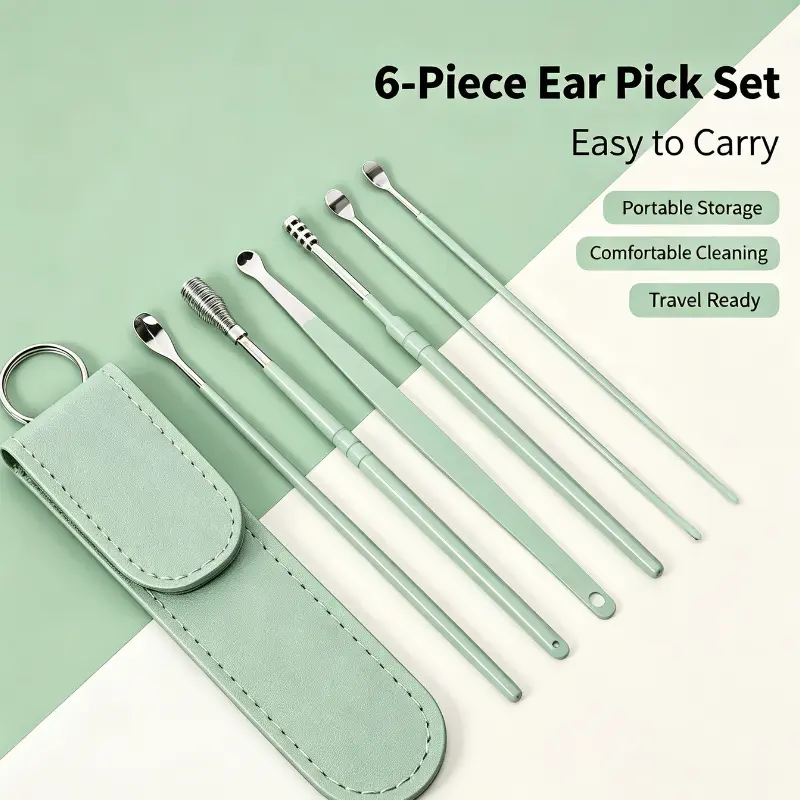 Portable Earpick 6-Piece Set Ear pick tool for ear cleaning, home-use earwax removal special tool set, high-end new model ear cleaner