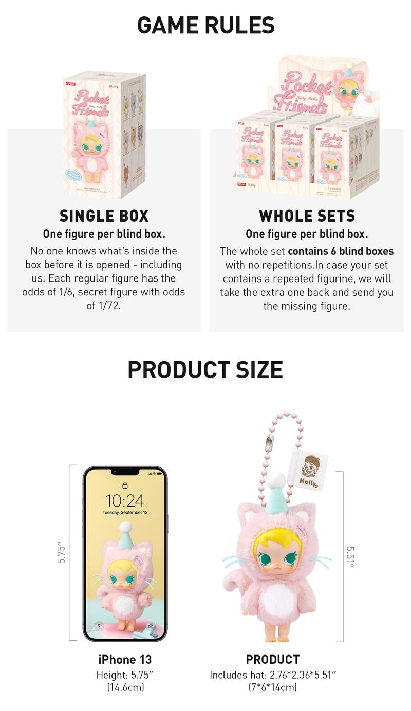 POP MART Baby Molly Pocket Friends Series-Vinyl Plush Pendant Blind Box