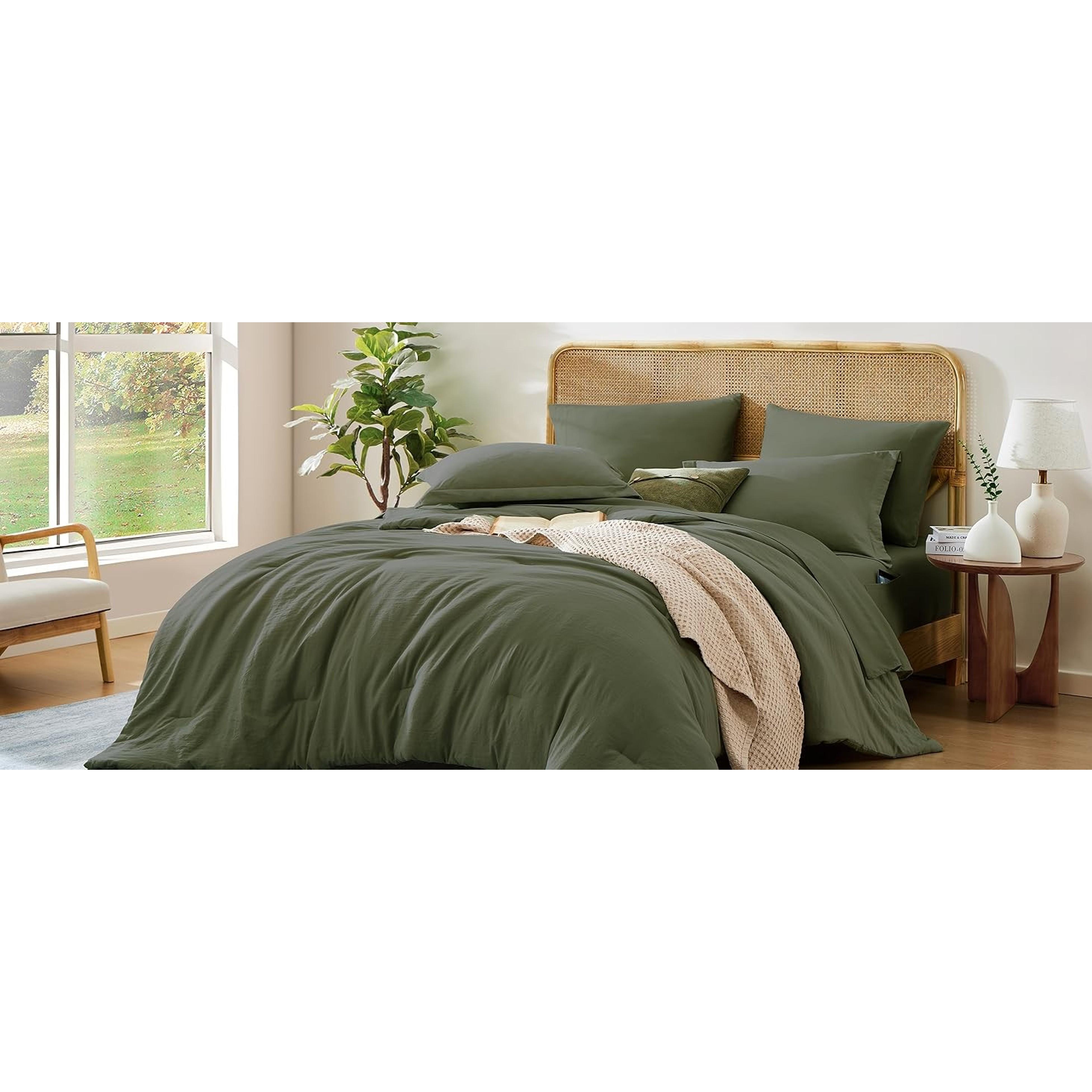 Queen Comforter Set-7 Pieces Soft Prewashed Bed in a Bag Queen Bedding Sets | All Season Comforter with Sheets, Pillow Shams & Pillowcases, Sage Green