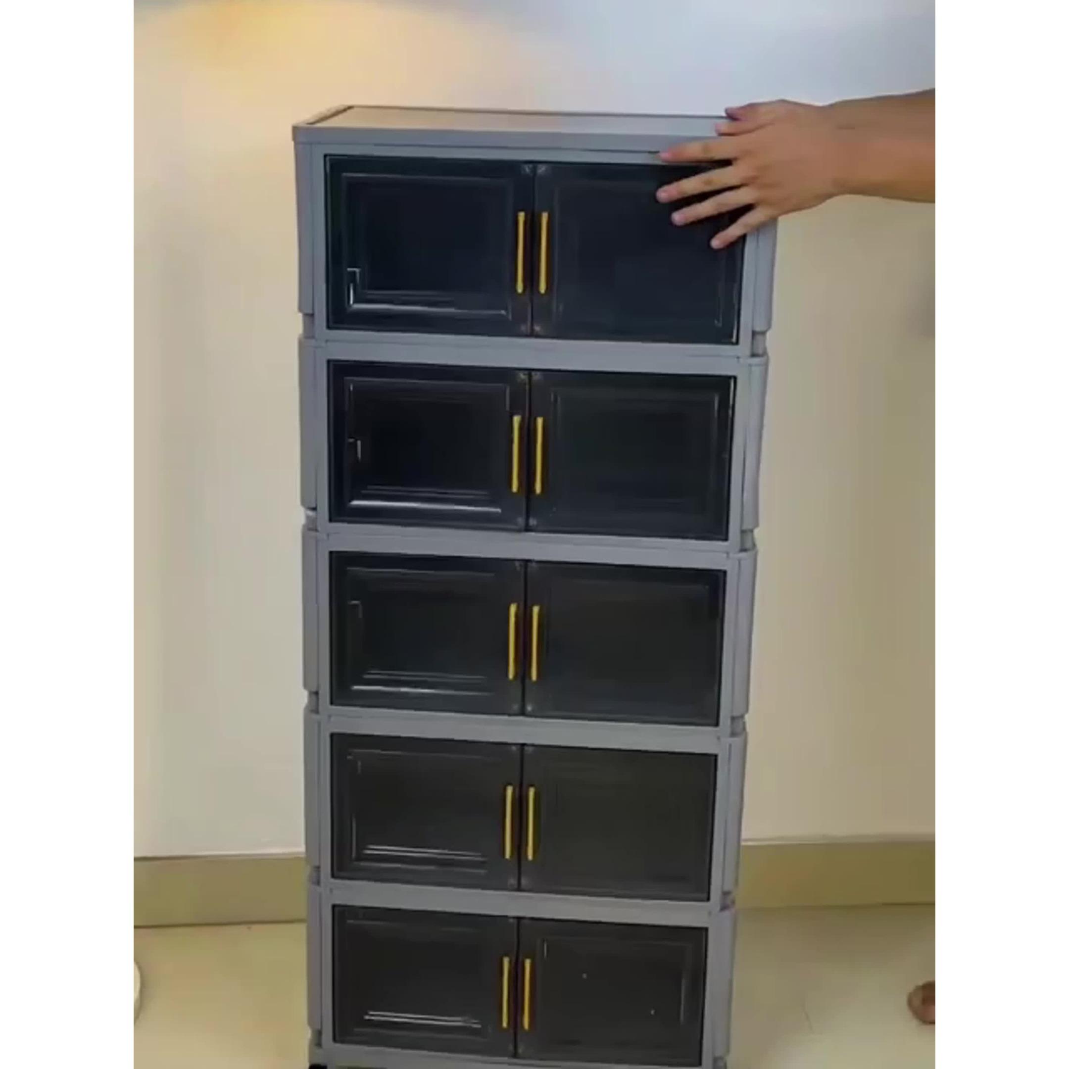 Office locker, foldable vertical file storage cabinet, stackable plastic storage box with lid, desktop file organizer storage box, for office, home, school, garage, gym, black, width 36/47cm-14.17/18.5in