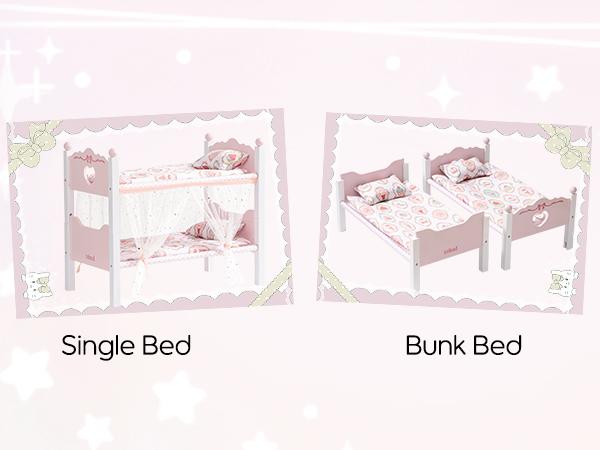 ROBUD Baby Doll Bunk Beds, Wooden Baby Doll Crib with Starry Curtain, Stackable Toy Crib for 18 Inch Dolls, Doll Bed Playset with Bedding Accessories, for Kids 3+