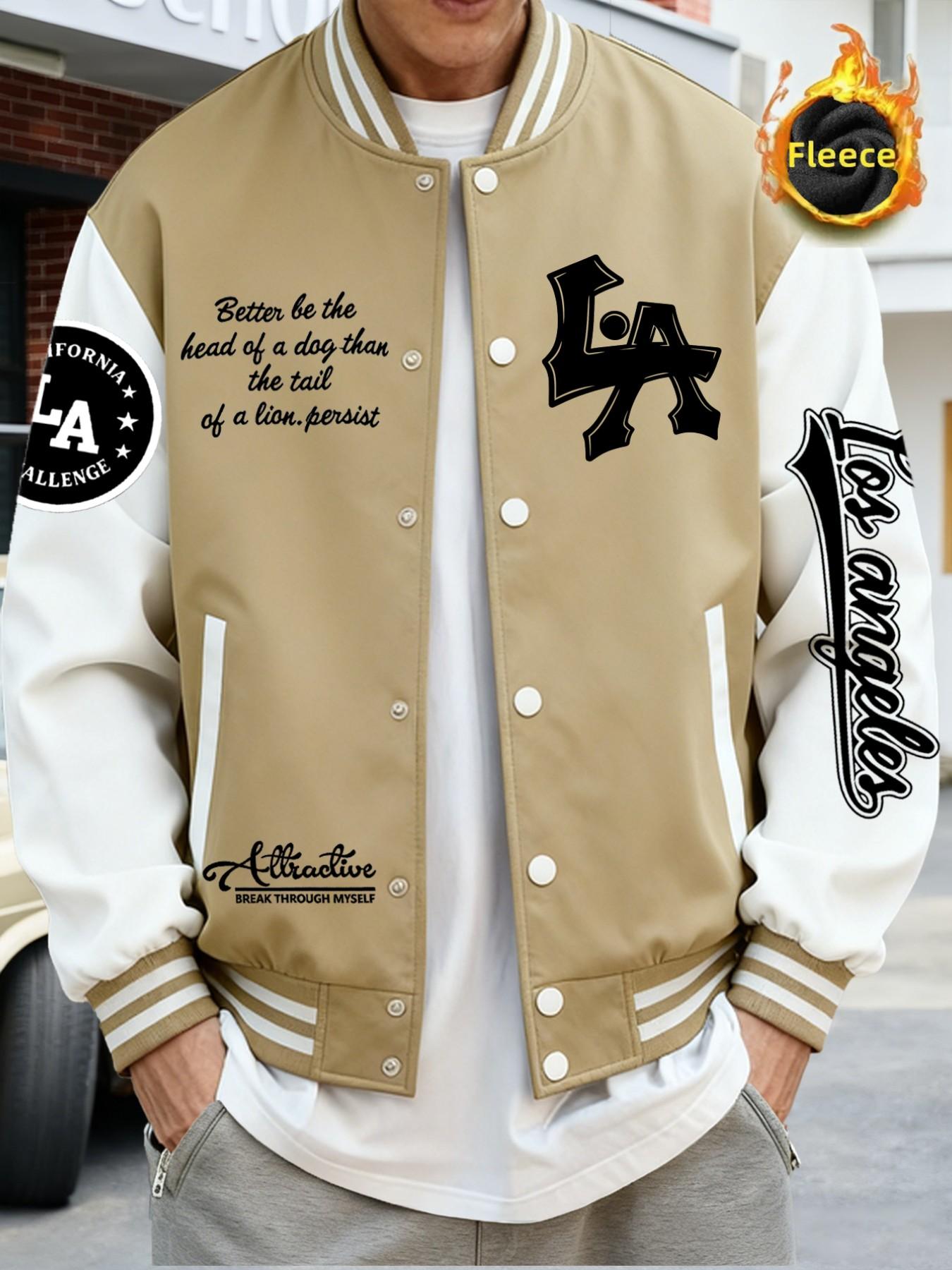 Trendy Baseball Jacket La Style, Colorblock Sleeves, Button Closure, Stretch Fabric, All Season Comfortable Outerwear, High-Quality Stitching