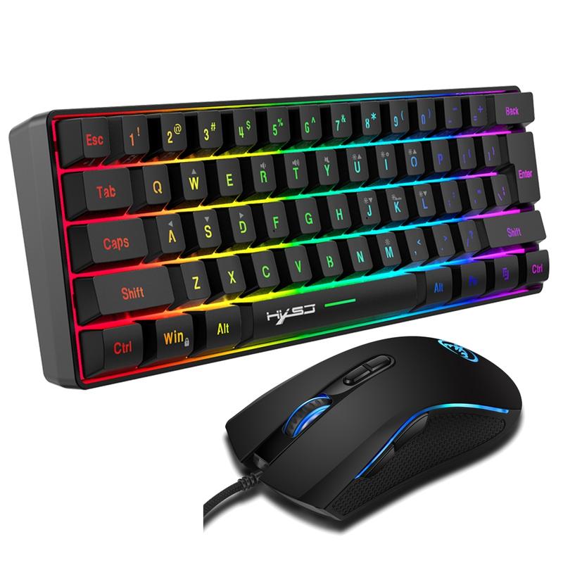 Gaming Keyboard & Mouse Combo - 61 Keys, Compact RGB Wired Keyboard Mouse, Ergonomic Design RGB Backlight Keyboard for PS4, Xbox, PC, Laptop, Mac, Mini, Keyboard
