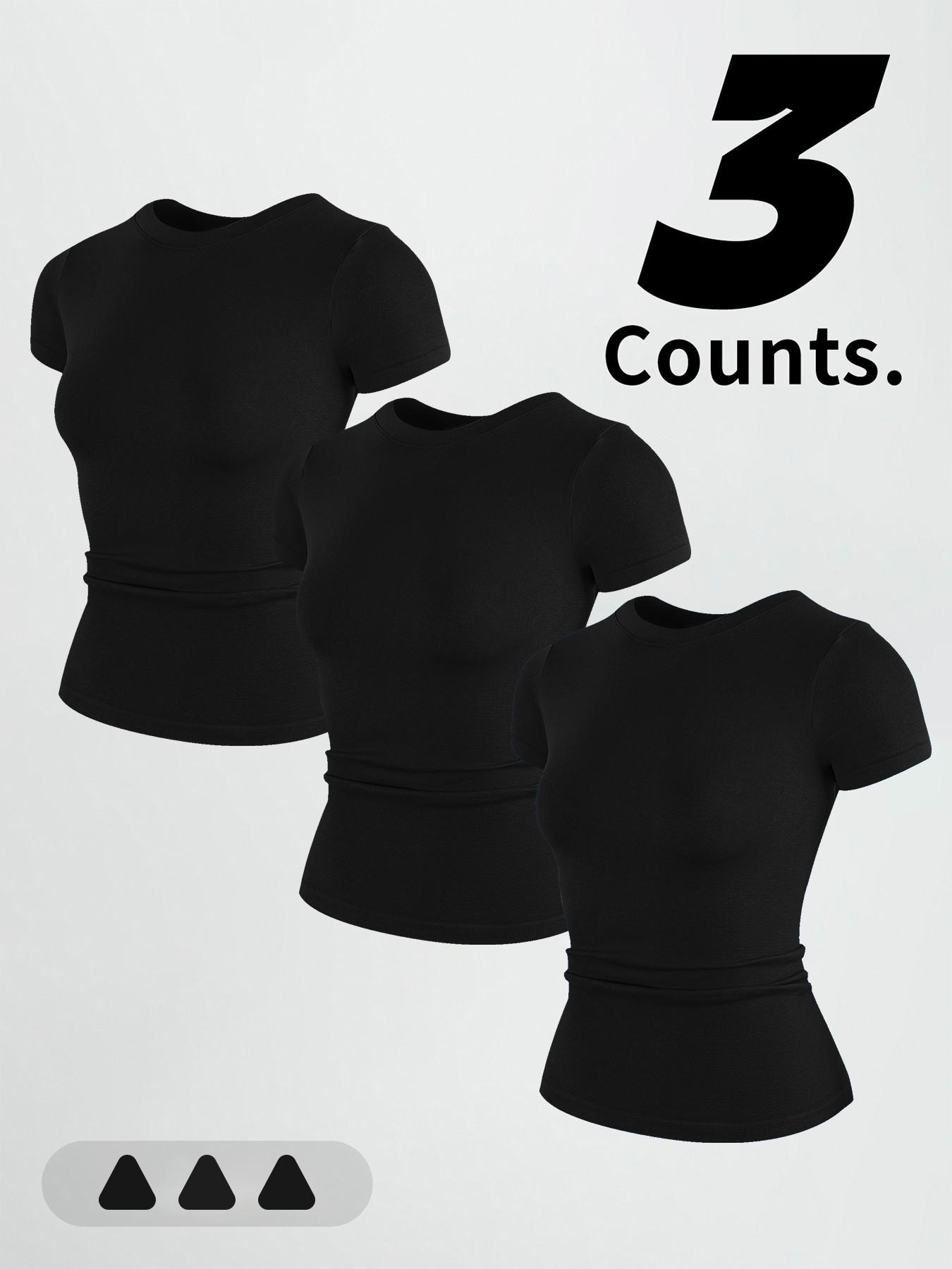 Women's Round Neck Short Sleeve Stretchy Soft Fitted Yoga Pilates Casual Wear, Comfortable Elastic Fabric Design, Ideal for Daily Use