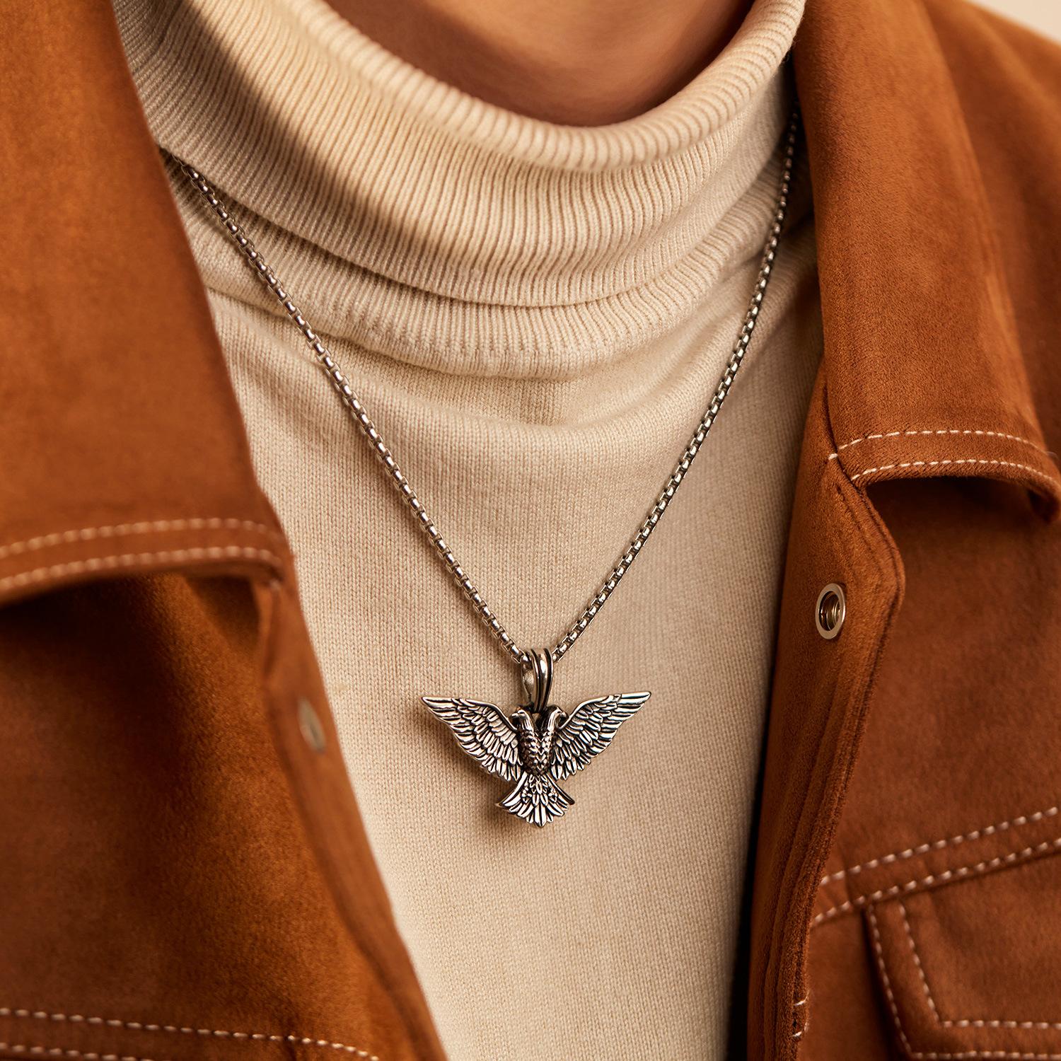 [Fashion Items] New Retro Double-Headed Eagle Pendant Necklace Personalized Hip-Hop Stainless Steel Necklace for Men