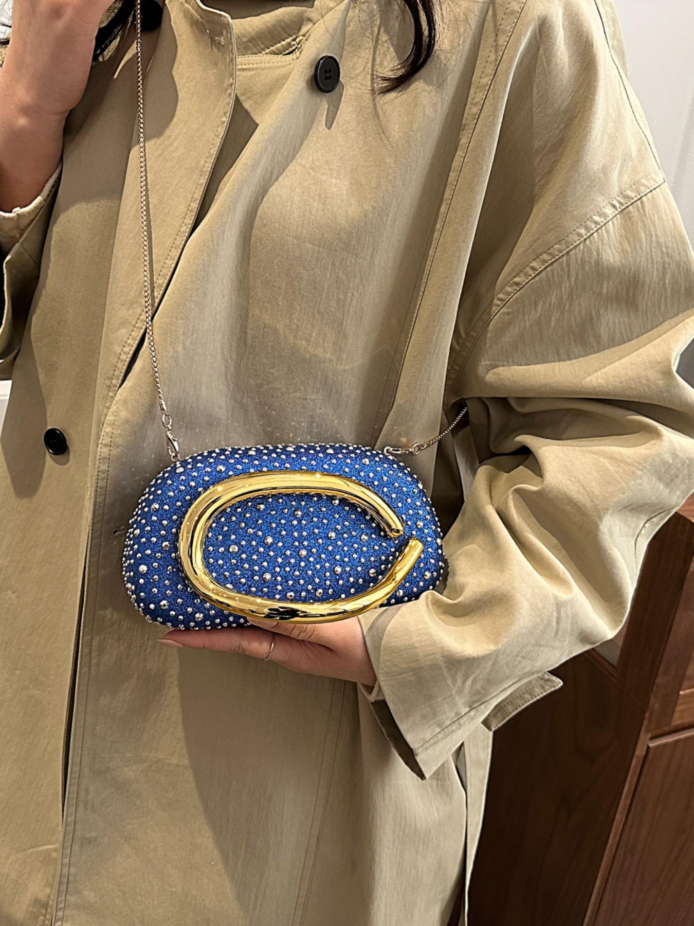 New Flashy Rhinestone Shoulder Bag, Crystal Decor Top, Spacious Interior, Chain, Y2K Style, Perfect for Parties, Nightclubs, Concerts