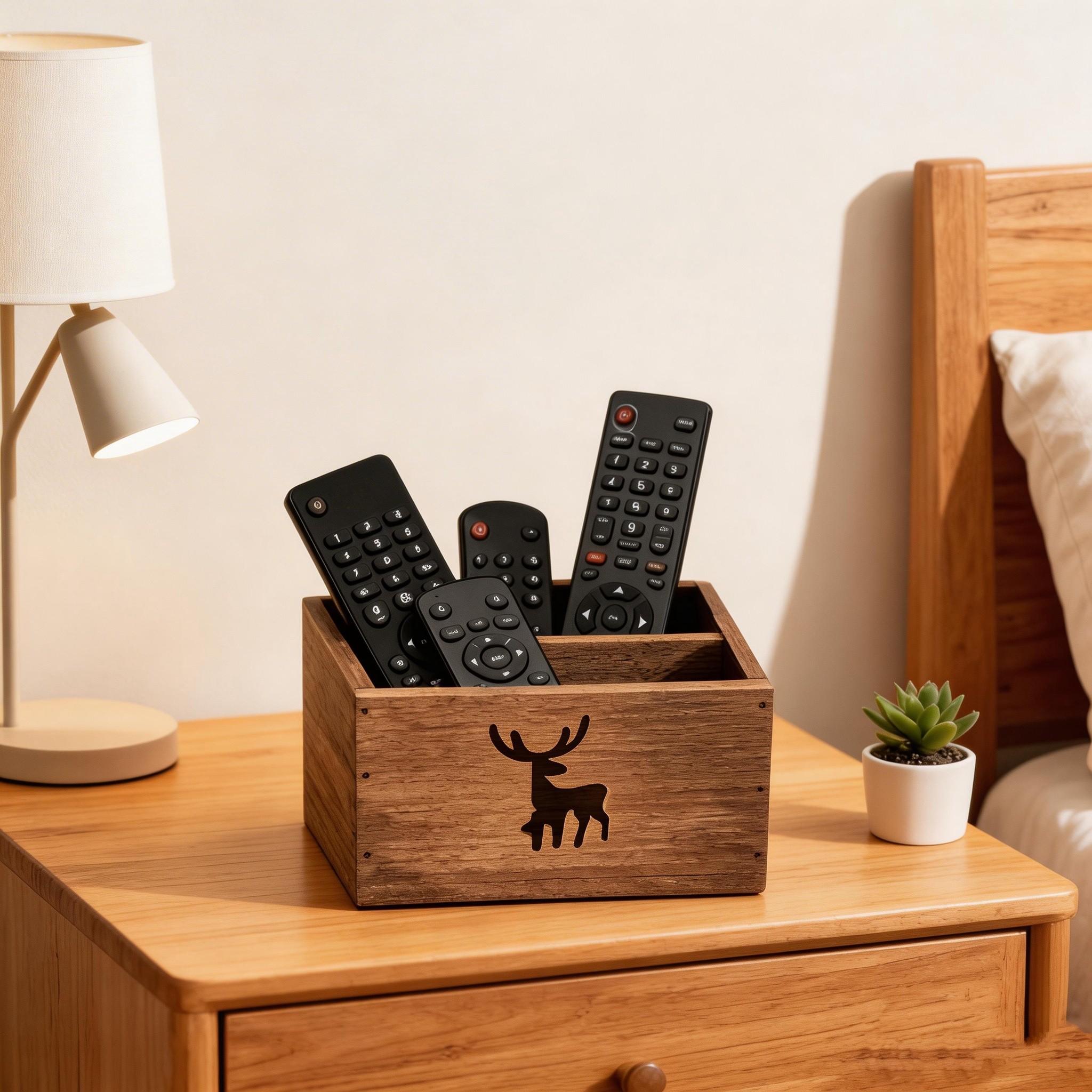 Wooden Remote Control Storage Box, Simple Square Open Design, Multi Compartment Design, Ideal for Home Bedroom Desktop and Cutlery Organization