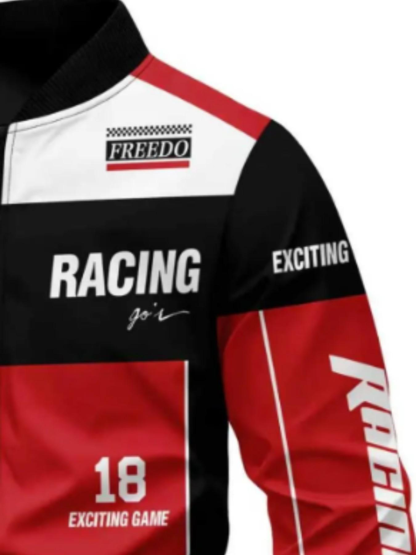 Men's Casual Racing Jacket, Fitted, Soft Shell Material, Speed Racing Pattern, Zipper Closure, Perfect Choice for Spring & Fall