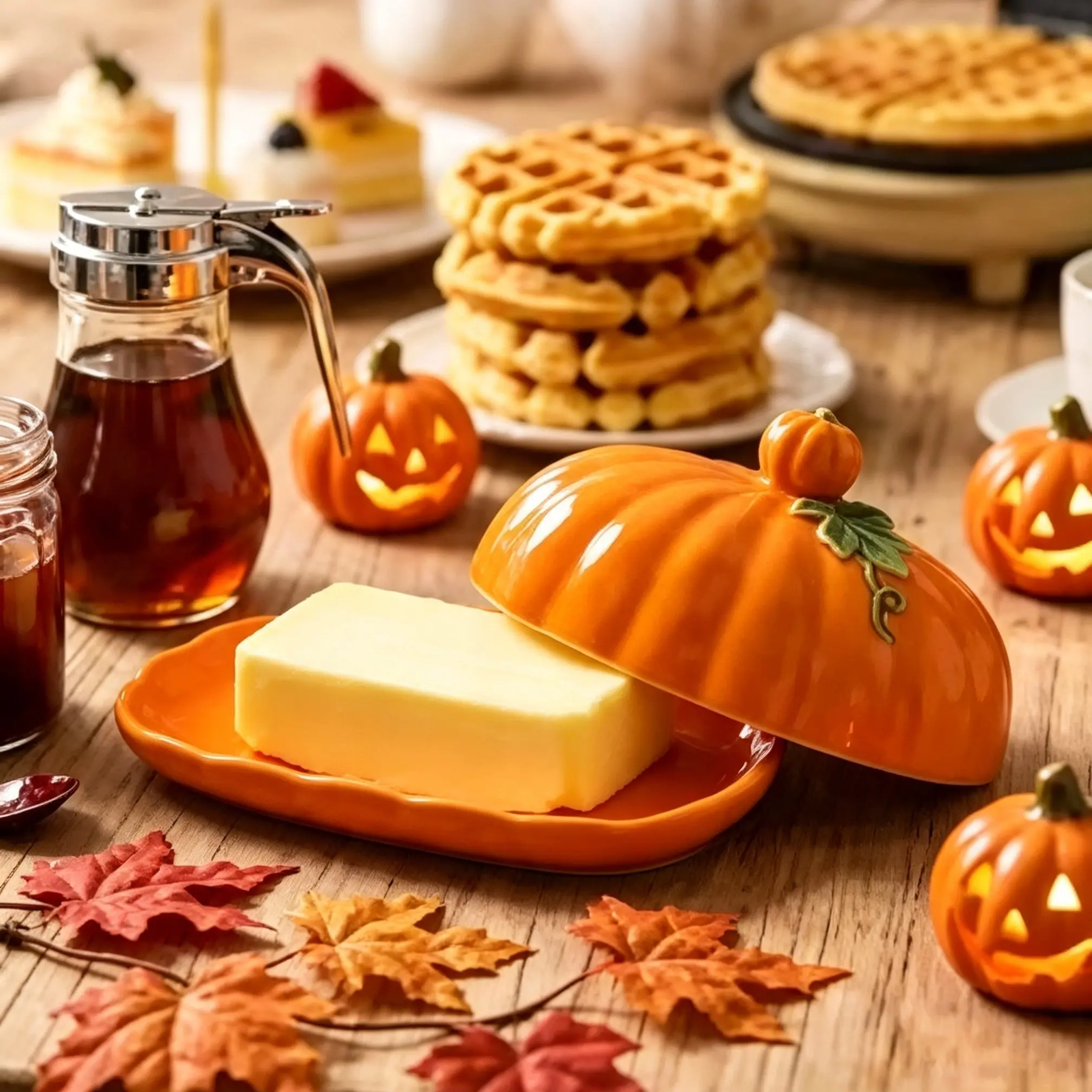 Pumpkin-Shaped Butter Dish with Lid, Ceramic Butter Storage Jar, Dust-Proof Kitchen Storage Dish, Perfect for Kitchen Countertops, Halloween Butter Storage Container, Pumpkin-Shaped Butter Dish and Snack Plate, Halloween Food Container.