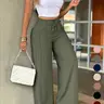 Women's High-Waisted Wide-Leg Pants with Adjustable Drawstring, Slim-Fitting Casual Pants, All-Season Plain Design, Versatile and Comfortable