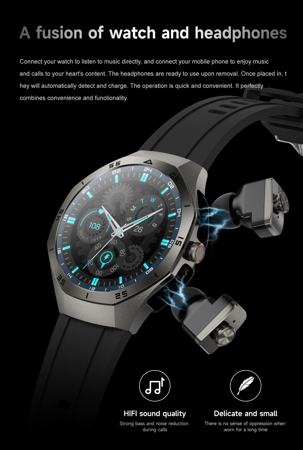 F33 Smart Watch for Men with Built in Earbuds Bluetooth Calling 139 Inch HD Round Display Heart Rate Sleep Blood Oxygen Tracking Daily Office Wear Business Tech Style Fitness Tracker