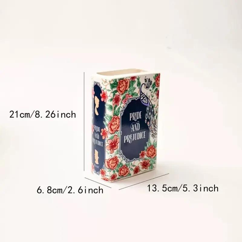 Ceramic Book-Shaped Vase, Creative Decorative Flower Holder, Waterproof Easy Clean, Ideal for Office Living Room Bedroom Cafe