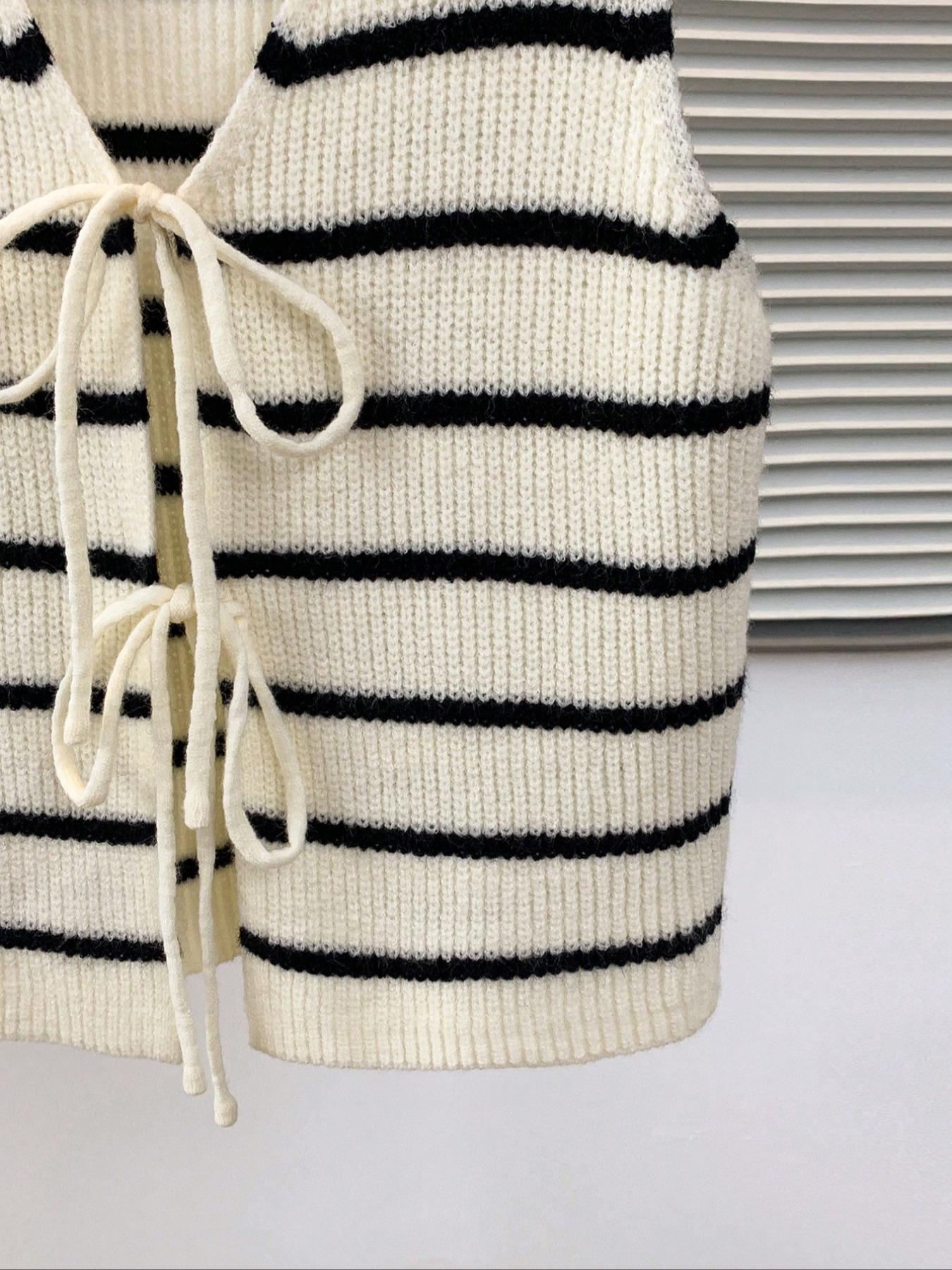 Women's Spring Summer Striped Colorblock Knit Sweater, Casual Holiday Wear, Elegant Home Clothing, New Autumn Top, Ladies' Fashion, Fitted