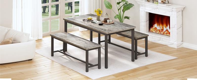 Recaceik Modern Dining Table Set for 4 with 2 Benches Space-Saving Kitchen & Dining Room Furniture Compact Design for Small Spaces [Modern Minimalist Dining Set] Home