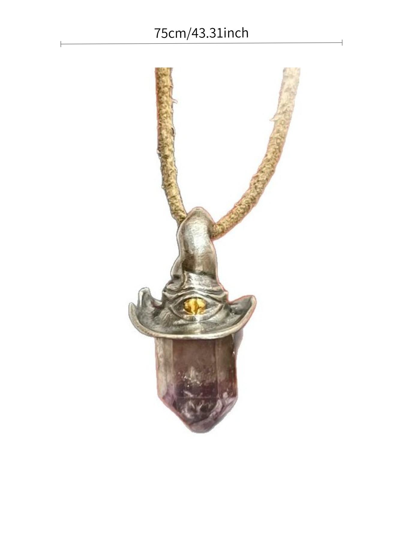 Vintage - Style Wizard Hat & Amethyst Crystal Celestial Pendant Design Necklace, Unique Occult - Inspired Jewelry, for Men & Women, Daily & Special Occasion Wear, Necklaces Men