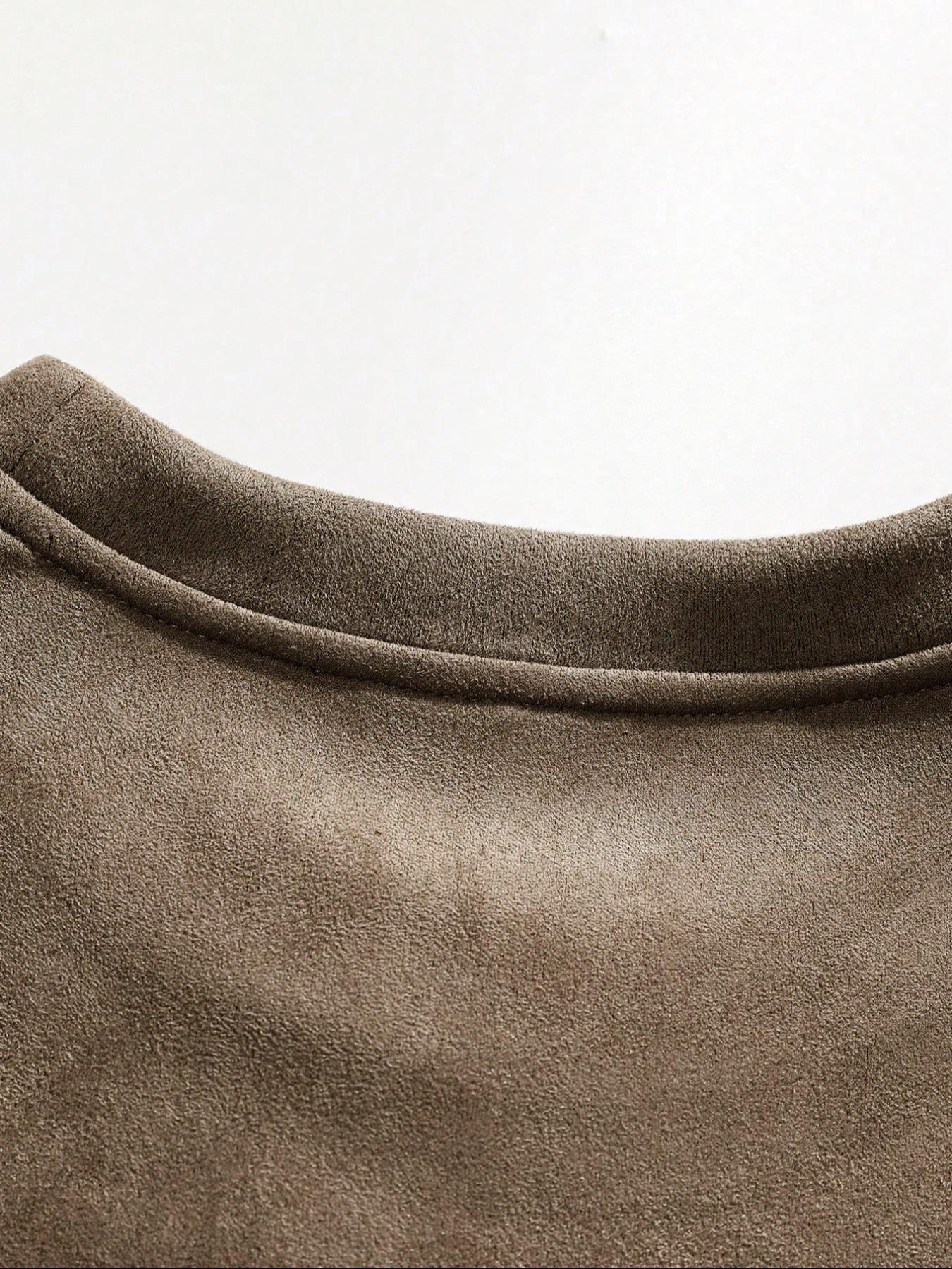 Men's Solid Color Plain Round Neck Drop Shoulder Long Sleeve Fleece Sweatshirt, Casual Fit for Fall & Winter, Comfortable Daily Wear