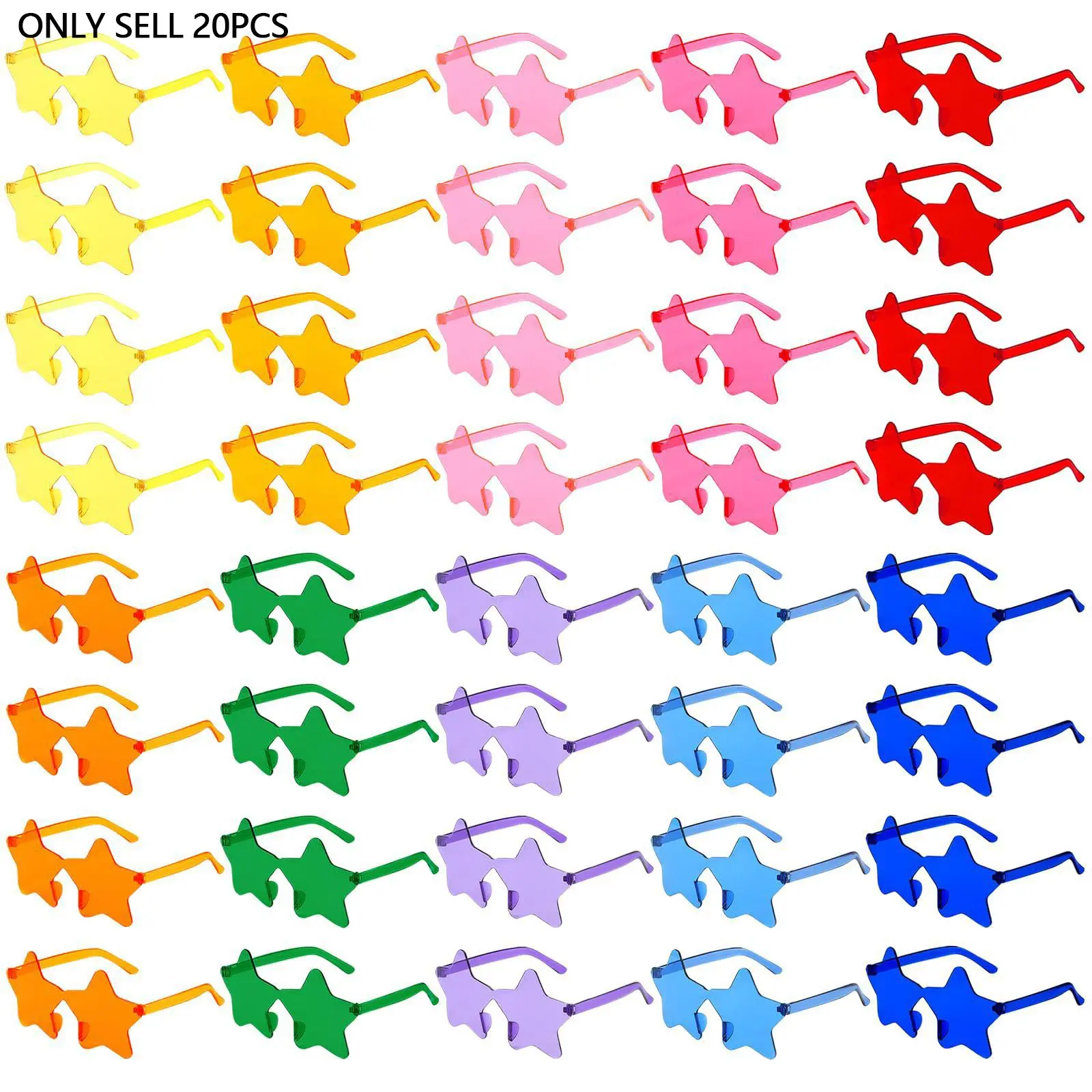 Star Shaped Sunglasses, 20pcs/set Colorful Rimless Sunglasses, Party Eyewear for Birthday Party, Beach, Swimming Pool, Outdoor Photobooth Prop