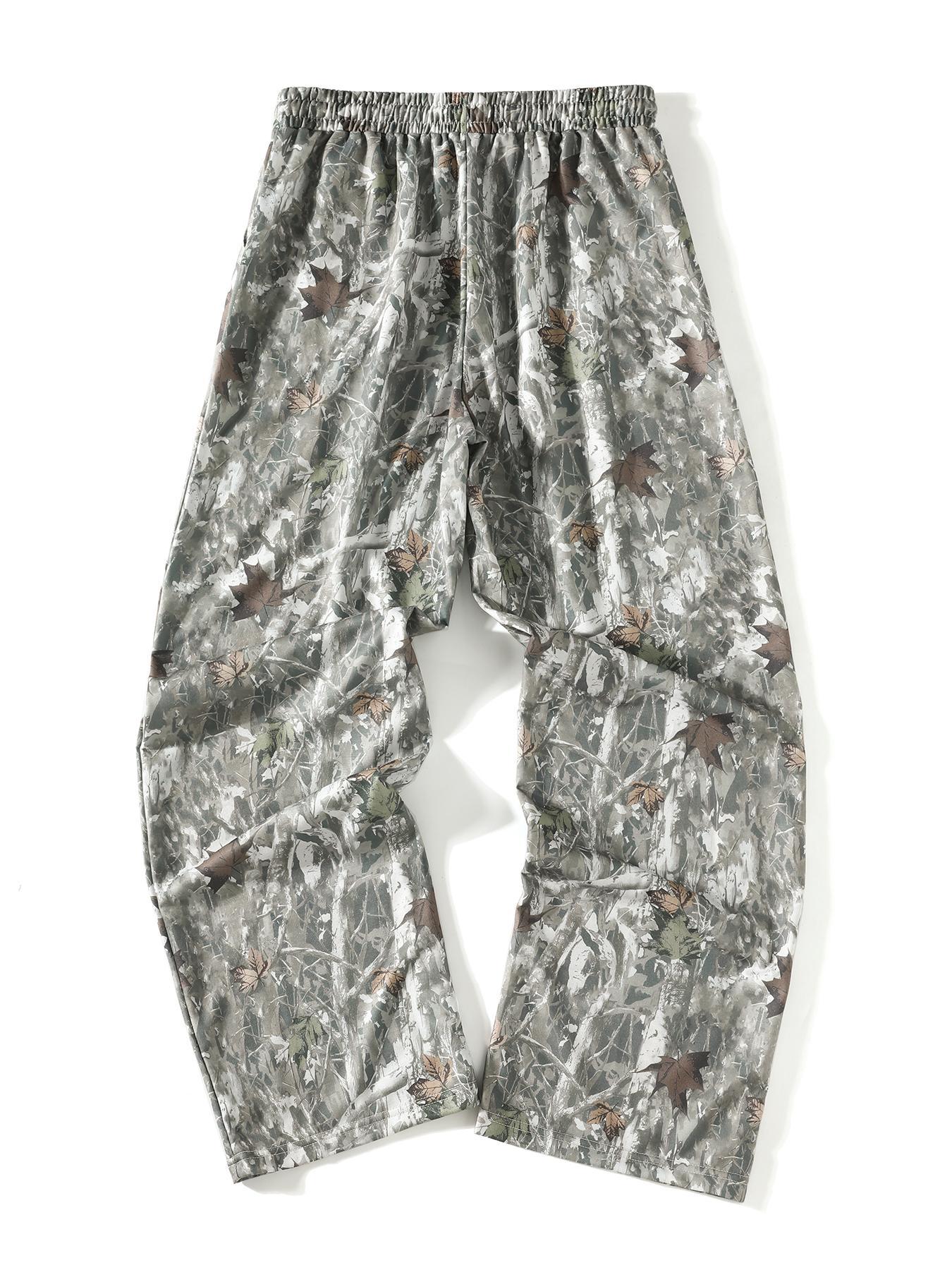Women's Camo Wide Leg Pants with Pockets, Loose-Fit Adjustable Drawstring Waist, Casual Fashion for Spring Summer Fall, Adult Clothing