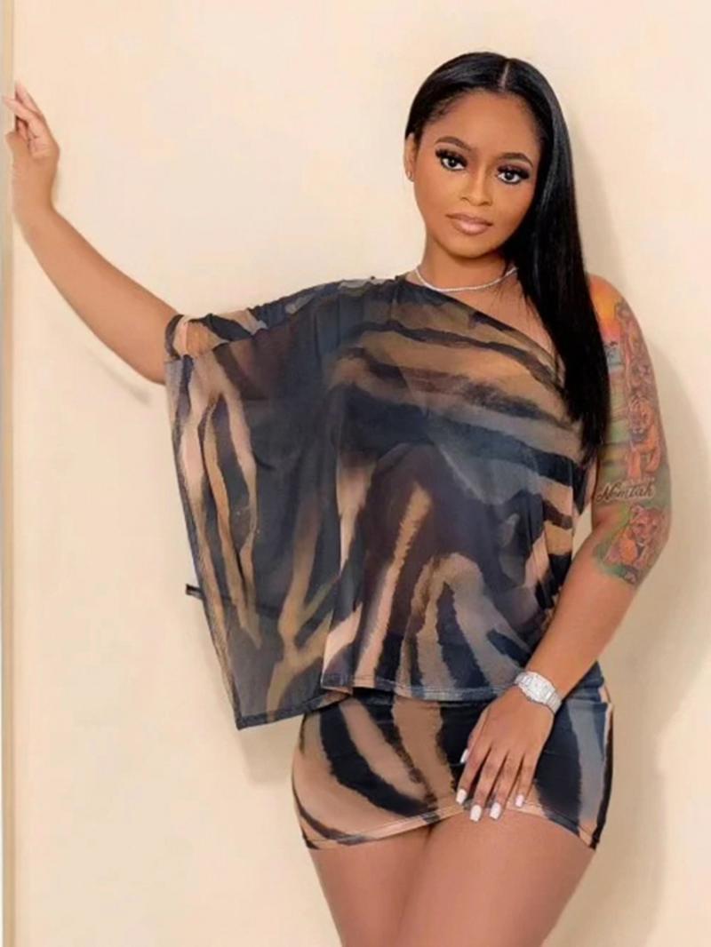 Women's Fashion Animal Print Shawl Top + Trendy Short Skirt Set, Spring & Fall Lightweight Comfortable Casual Wear, Perfect for Daily Home Outdoor