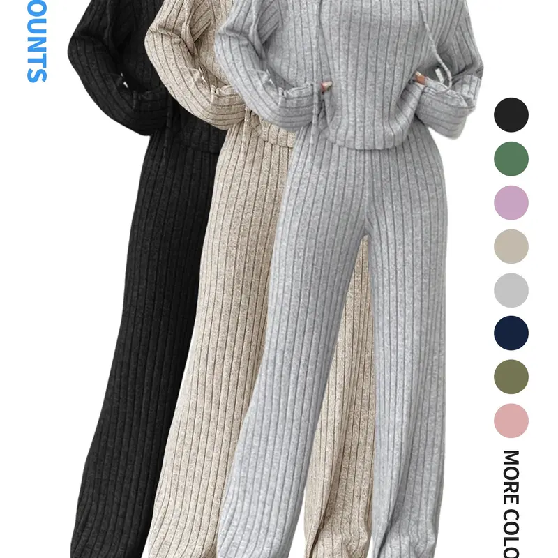 Super Soft Long Sleeve Lounge Sets for Women, Casual Hooded Top & Elastic Wide-Leg Pants for Spring&Summer, Loungewear, Sleepwear, PJs, Streetwear, Dailywear, Travel, Outdoorwear