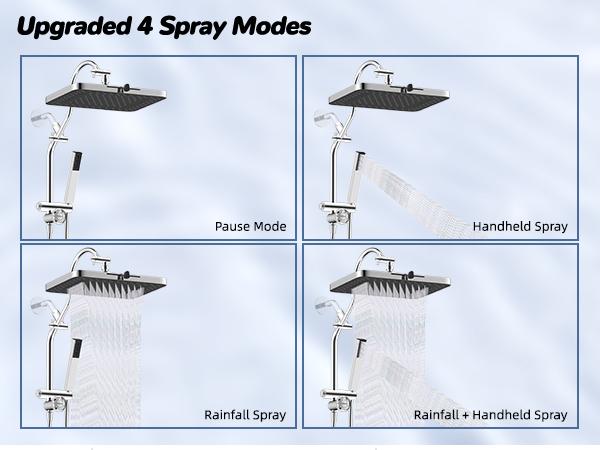 Hibbent Upgraded 13'' Shower Head Combo, High Pressure 5-spray Rainfall Showerhead, Stainless Steel 4 Modes Handheld Spray, All Metal 4-way Diverter Valve, Extension Arm, 71'' Hose and Holder, Chrome
