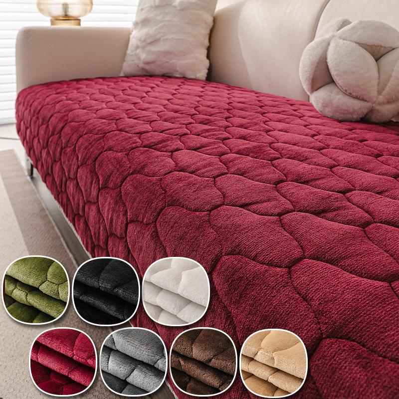 1pc Vintage Solid Color Quilted Non-Slip Washable Plush Sofa Cover, Modern Minimalist Pet-Friendly Furniture Protector, Living Room & Bedroom Decor