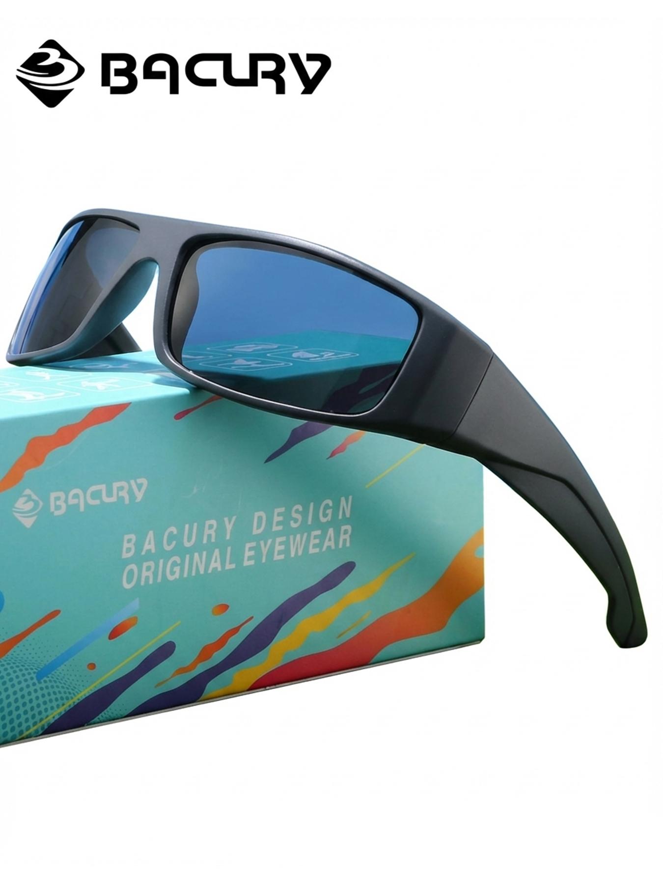 BACURY Fashionable Sports Style Polarizing Film Men'S Sunglasses With Classic Square Frame Are Very Suitable For Cycling, Uv Protection, Driving, Fishing, And Reducing Glare