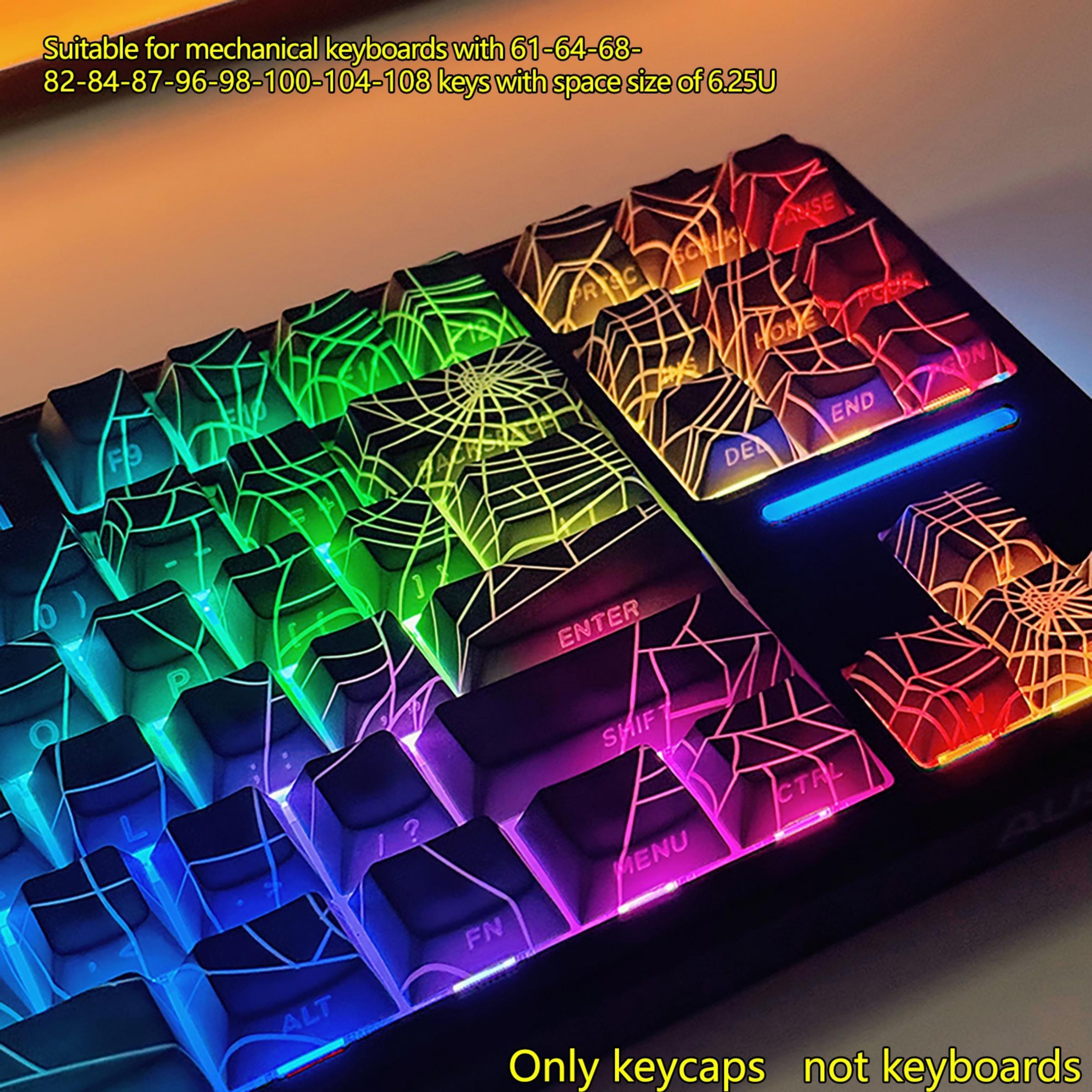 Spider Web Side Printed Keycaps, Mechanical Side Transparent Pbt Five-Sided Heat Transfer Customizable Keycaps, 130pcs Boxed