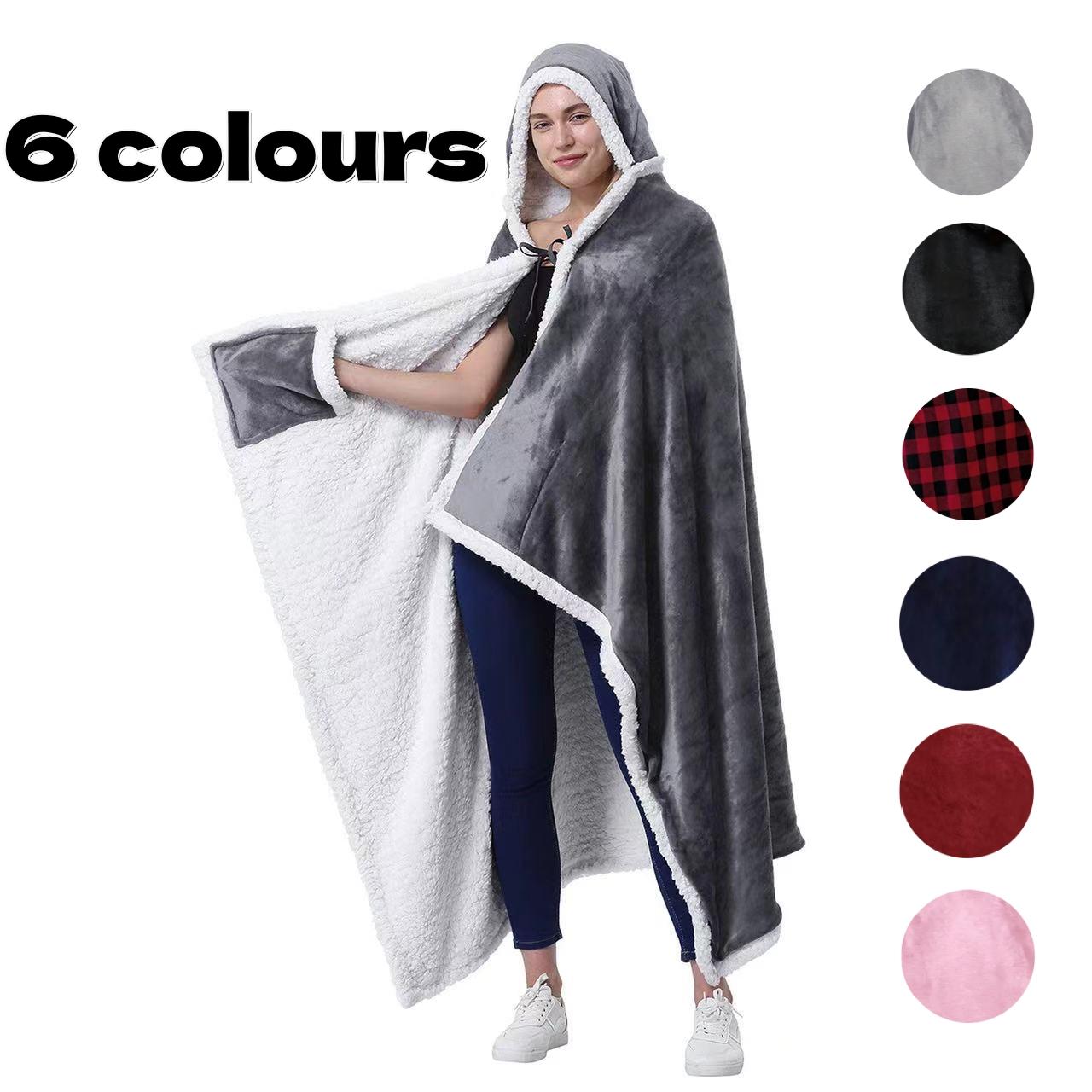 Large Winter Lamb Fleece Wearable Blanket, Soft Cozy Blanket, Comfortable Plush Lining, Anti-Cold Warm Sleeve Design, Portable Gift for Family and Friends