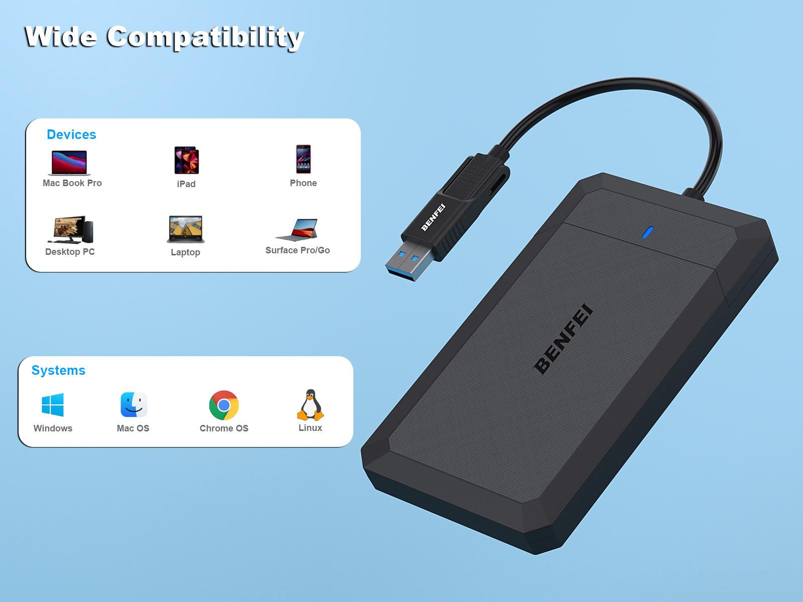 BENFEI 2.5 Inch SSD Enclosure SATA to USB-C/A Tool Free External Hard Drive Box