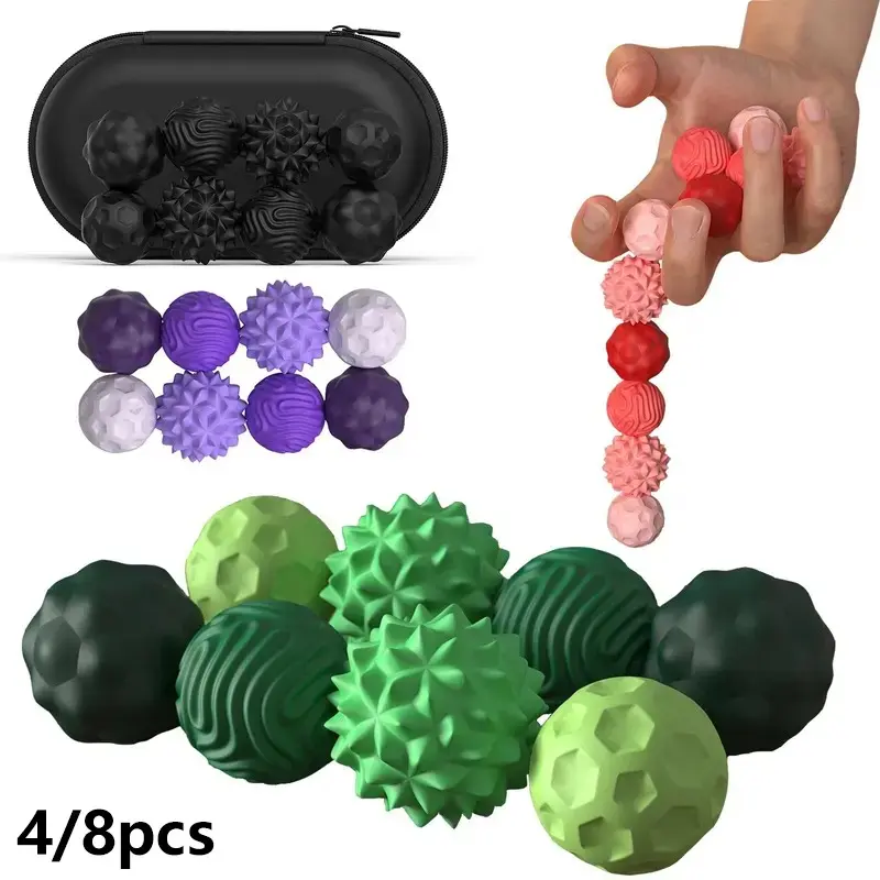 Ball Fidget Toy, 4/8 Counts Silicone Ball, Elastic Silicone Ball, Rolling Ball, Sensory Ball, Stress Relief Toy for Adults & Teens, Silicone Ball Set, Soft Ball, Fidget Balls